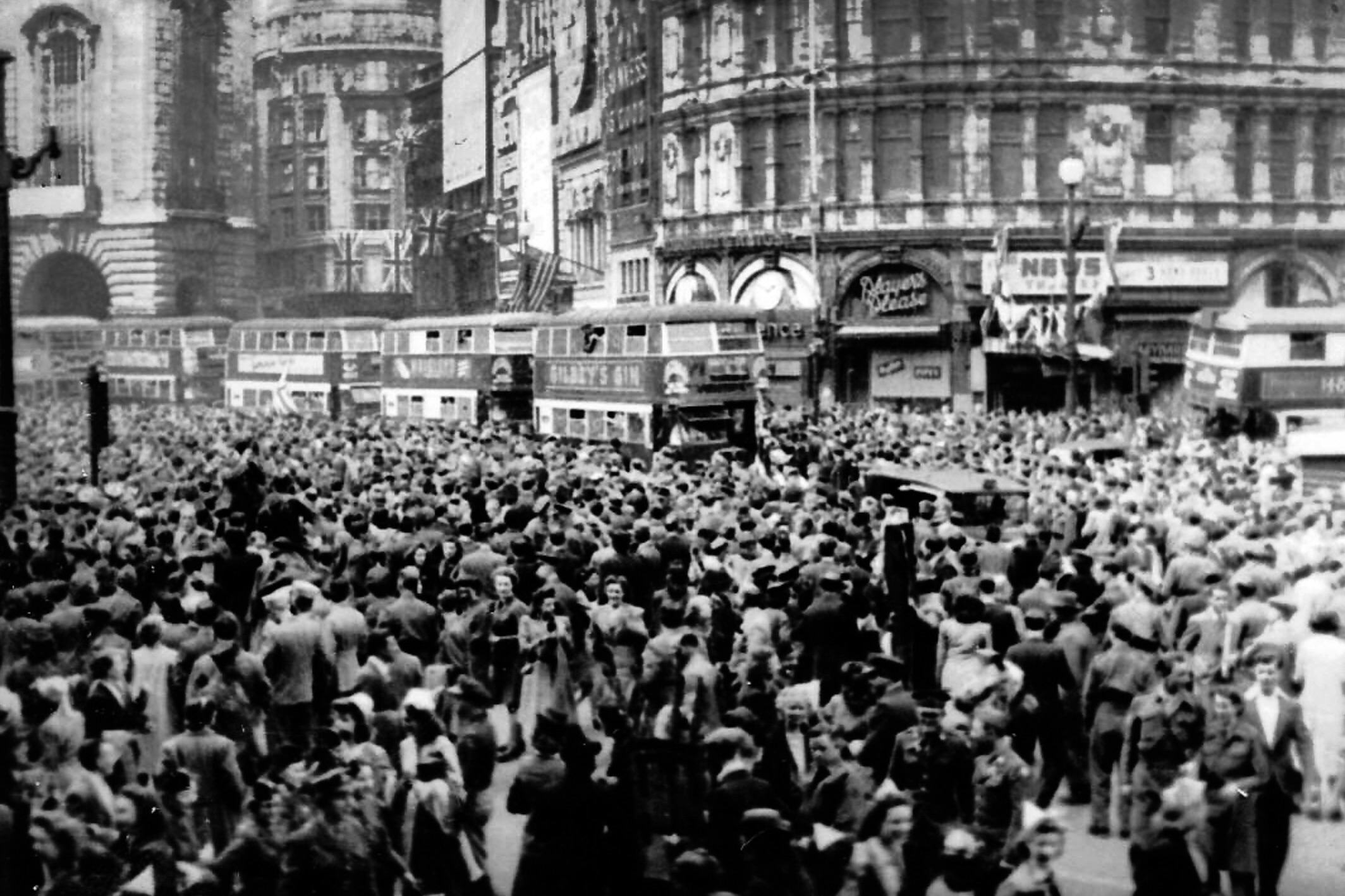 Piccadilly Square pictured as supporters celebrate VE Day 